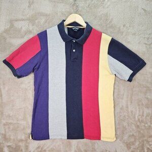 Lands End Direct Merchants Polo Shirt Vertical Striped Color Block Mens Size M